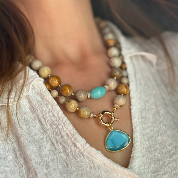 Turquoise and Jasper Statement Necklace - Picture 2 of 4